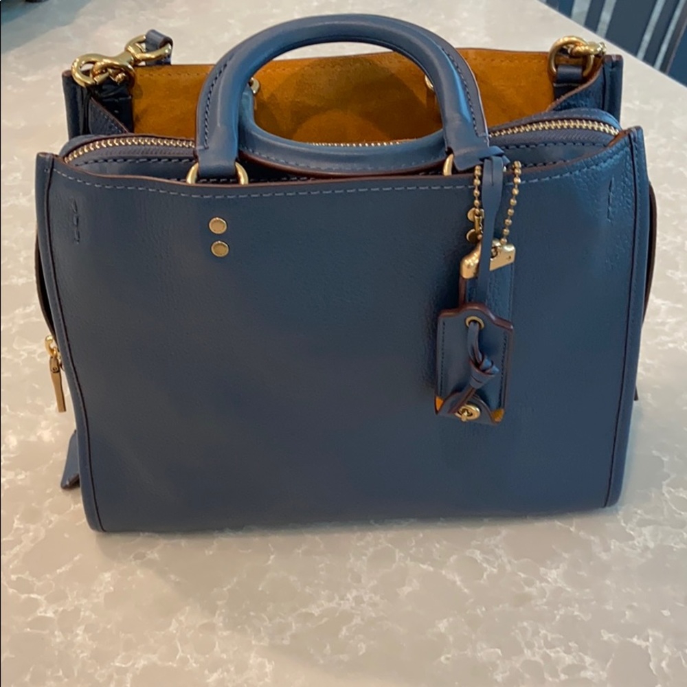Coach Rogue Handbag—dark denim leather; Used 3 times